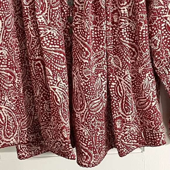 Free People We The Free Cool Meadow Red Boho Printed Blouse Cotton Size Small - Picture 5 of 15